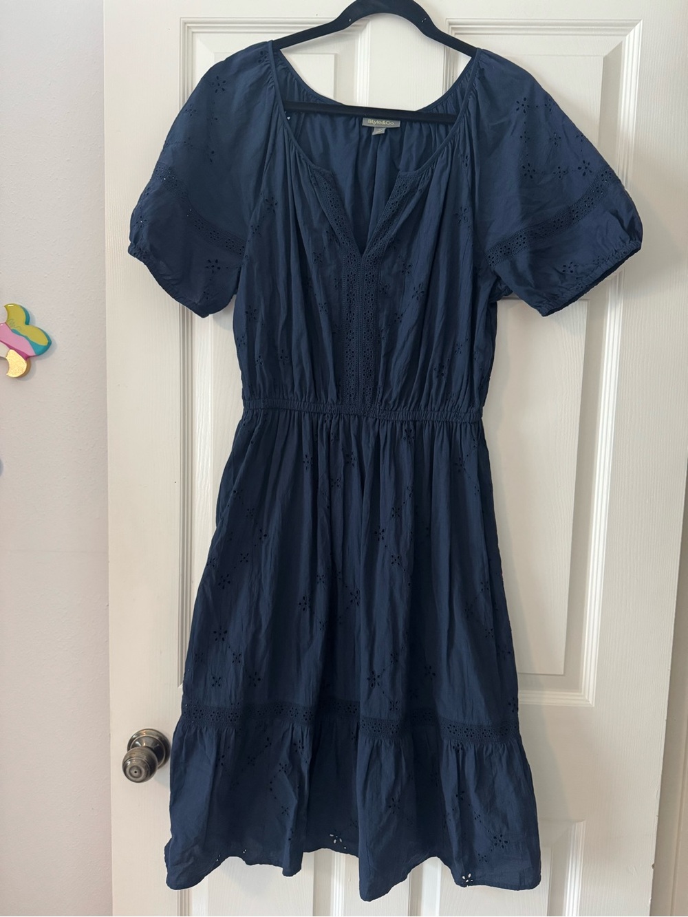 Style & Co. Navy Eyelet Cotton Midi Dress